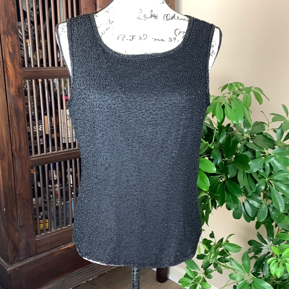 Talbots Black Silk Sleeveless Beaded Shell Top